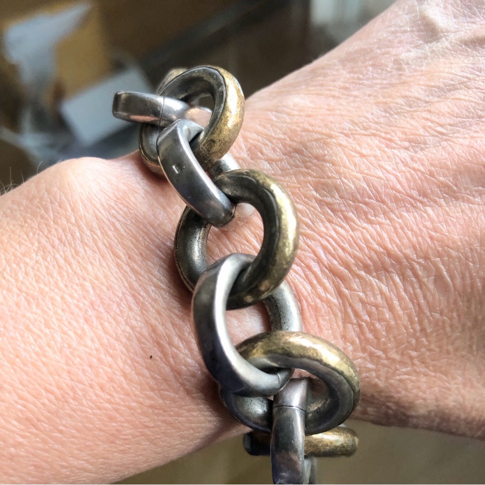 Vintage Malcom Betts Sterling Silver & 22KT gold Chunky Heavy Handmade Bracelet